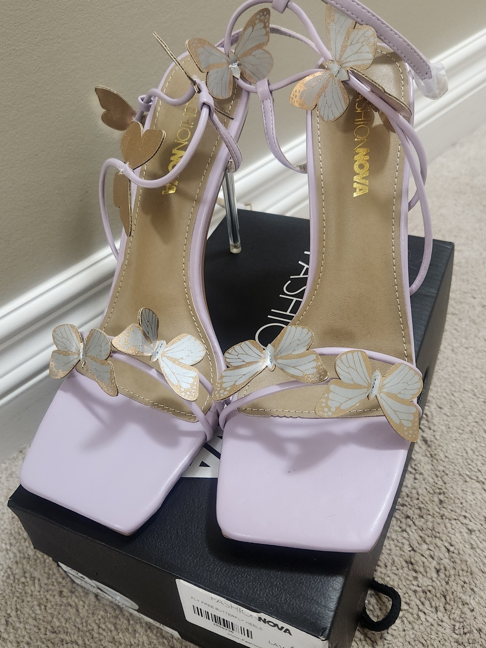 Fashion Nova Lilac Butterfly Strappy Heels